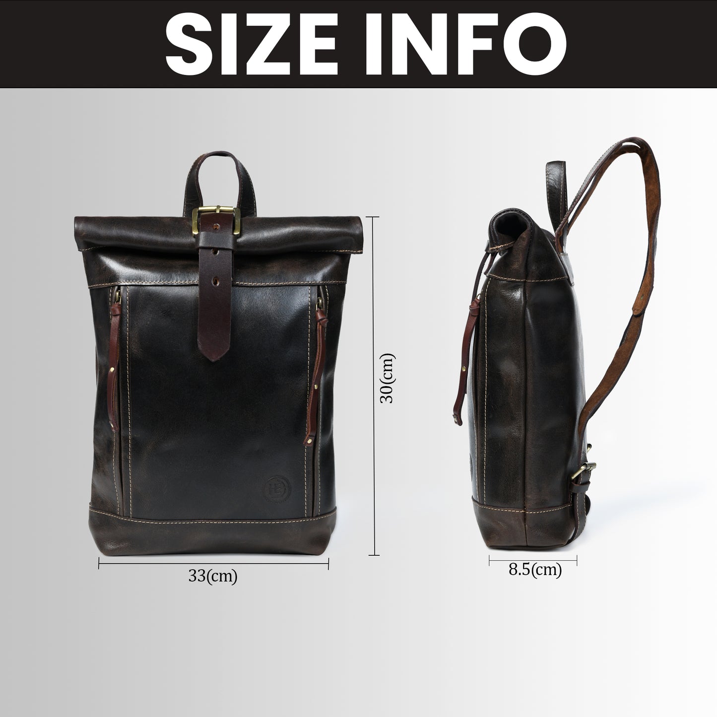 Nomad Roll Top Leather Backpack - Dark Brown