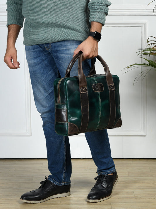 Forest green leather bag - held by hand, handcrafted buffalo leather | Hema Emporium