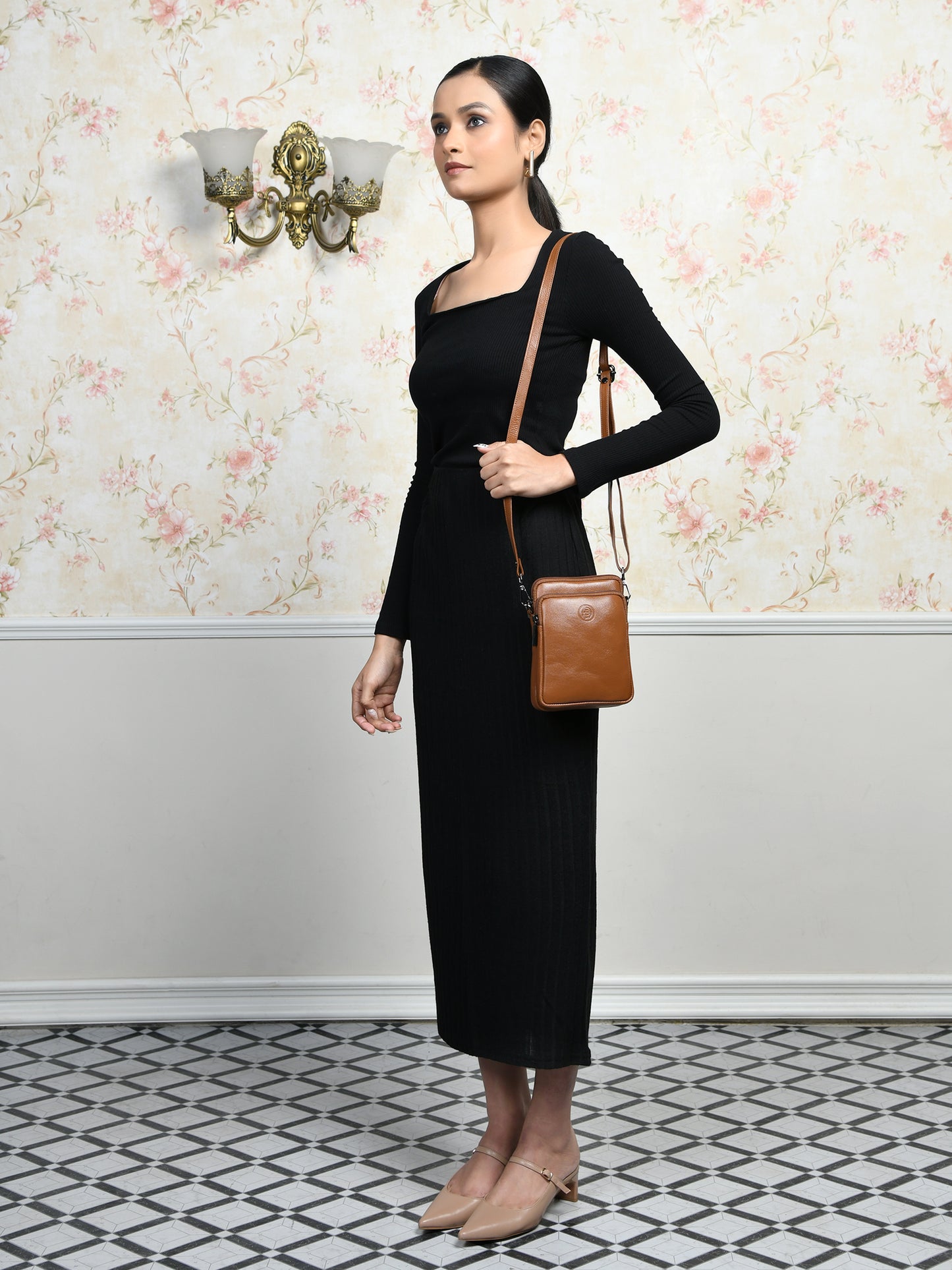 Classic Leather Mobile Sling Bag - Brown