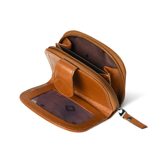 Leather Zip Card Wallet - Brown
