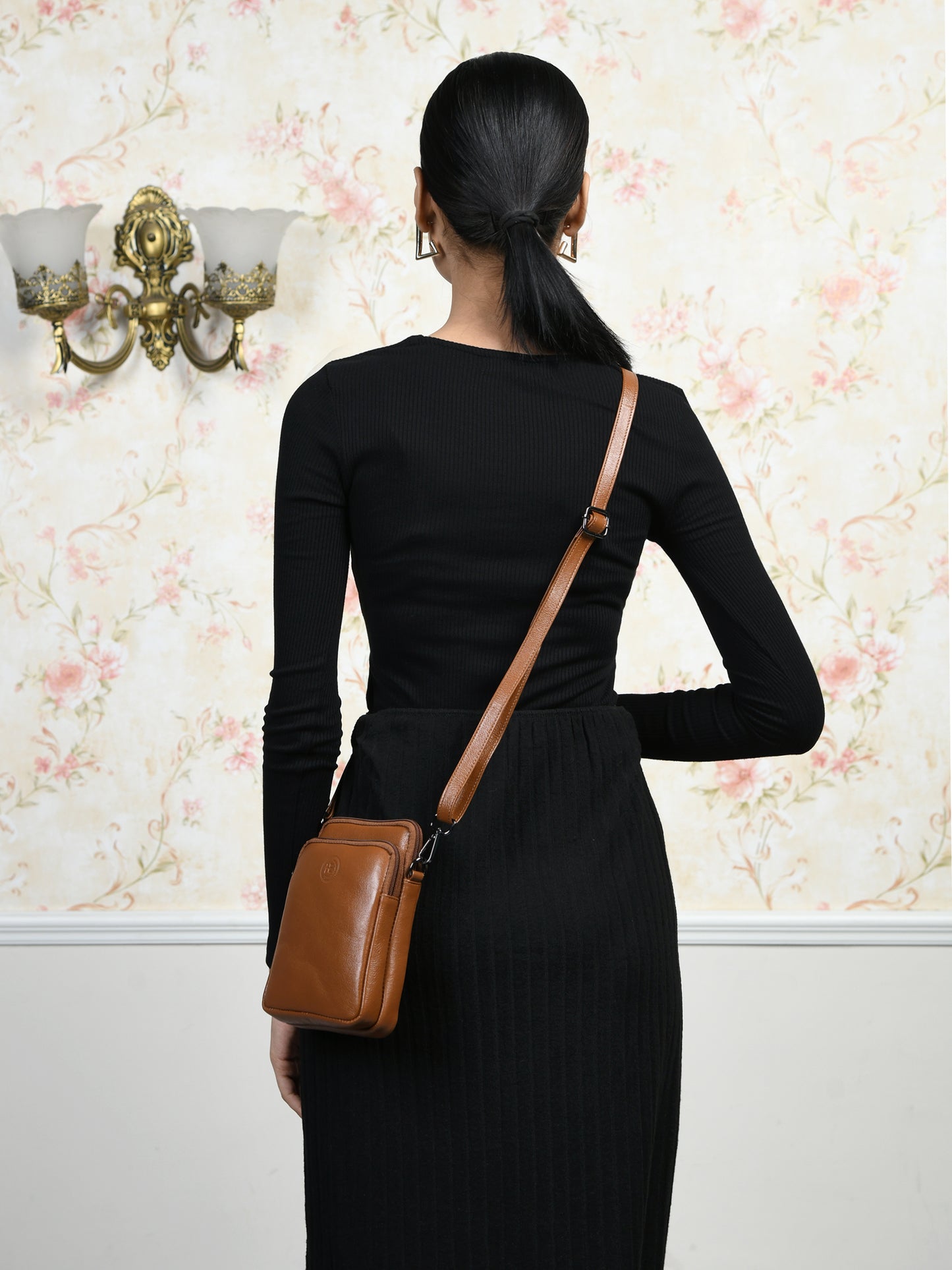 Classic Leather Mobile Sling Bag - Brown