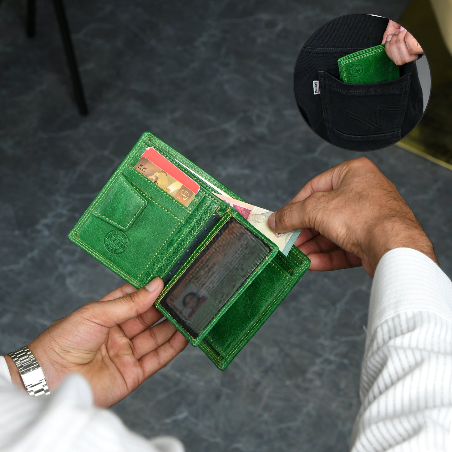 Vintage Green Trifold ID Wallet