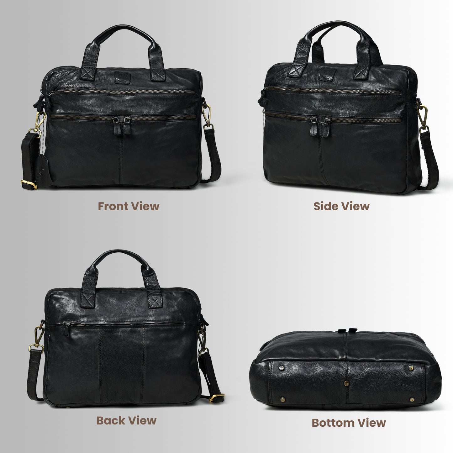 Classic Leather Laptop Bag - Black