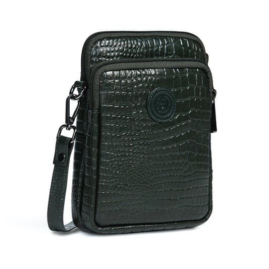 Croc Emposed Sling Bag - Forest Green