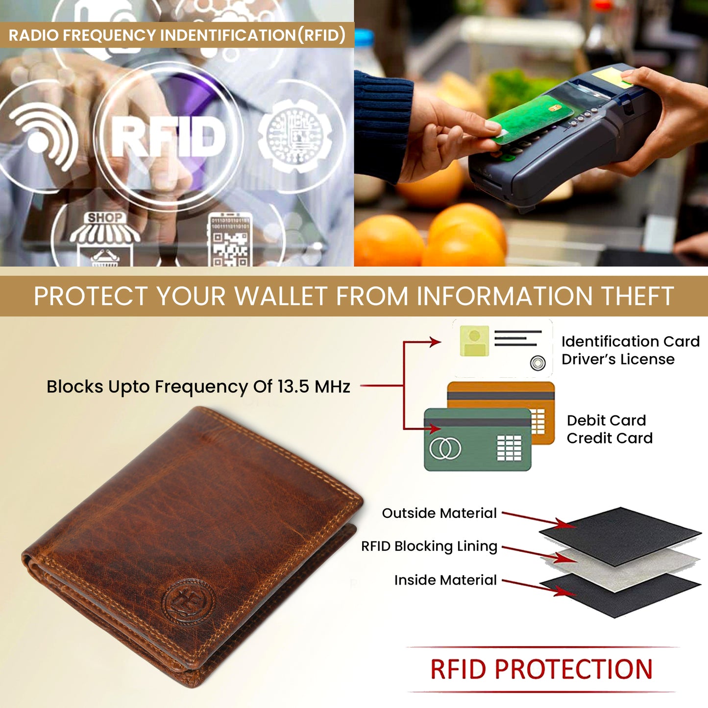 Vintage Brown Trifold ID Wallet
