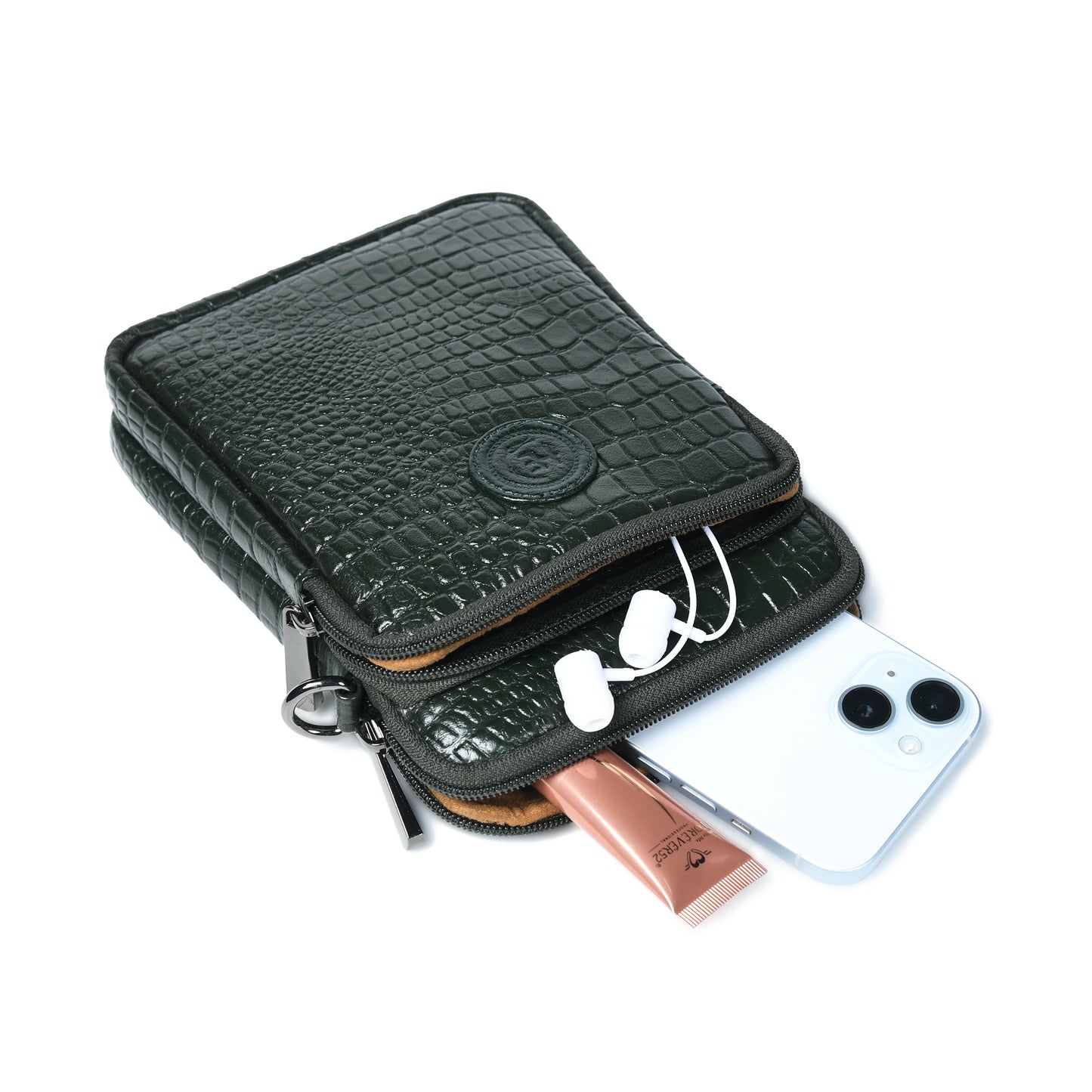 Croc Emposed Sling Bag - Forest Green