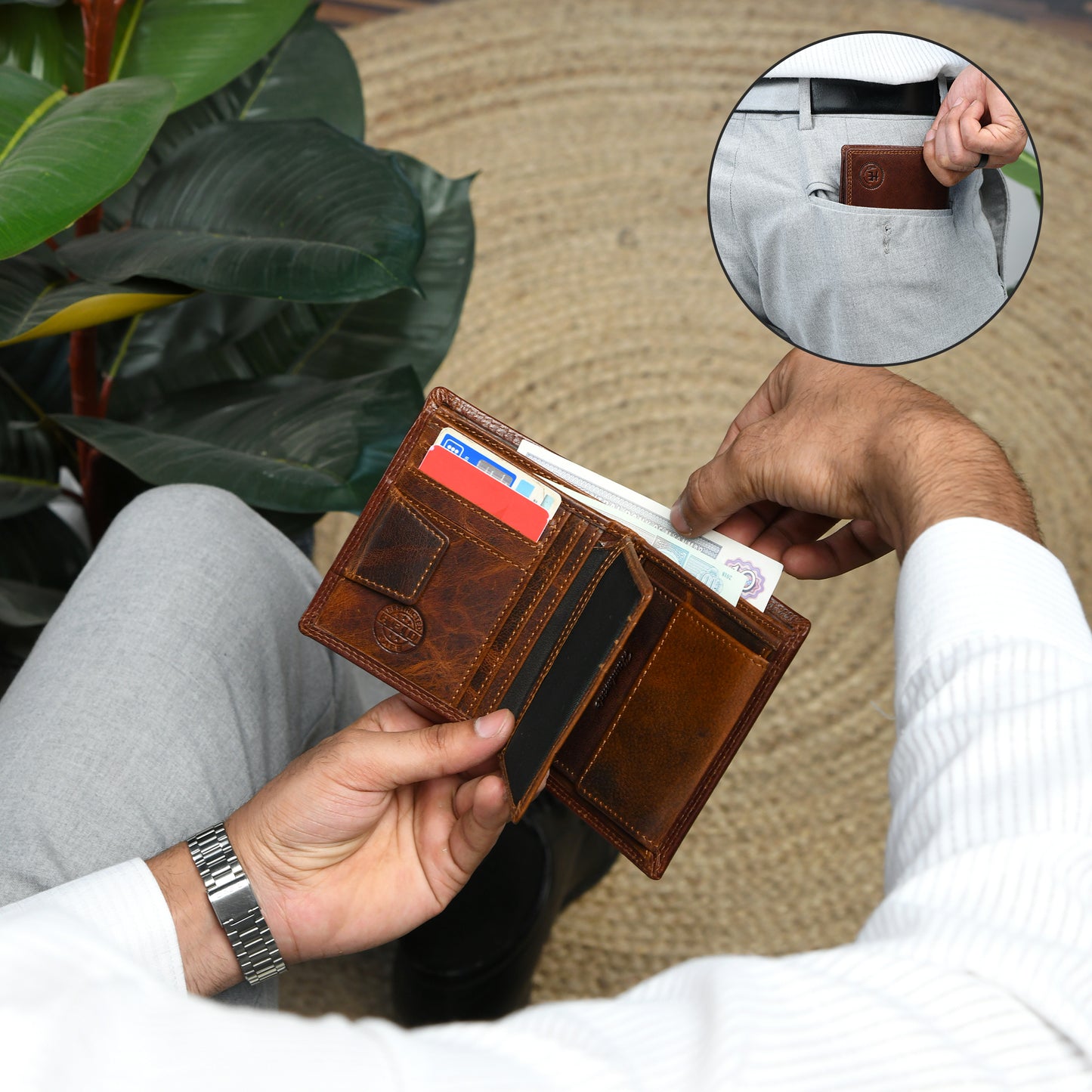 Vintage Brown Trifold ID Wallet