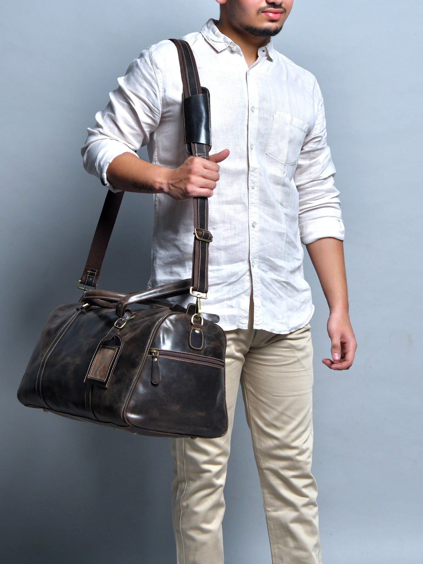 Vintage Leather Duffle Bag - Dark Brown