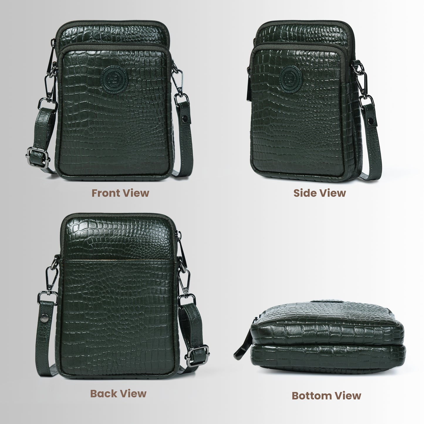 Croc Emposed Sling Bag - Forest Green