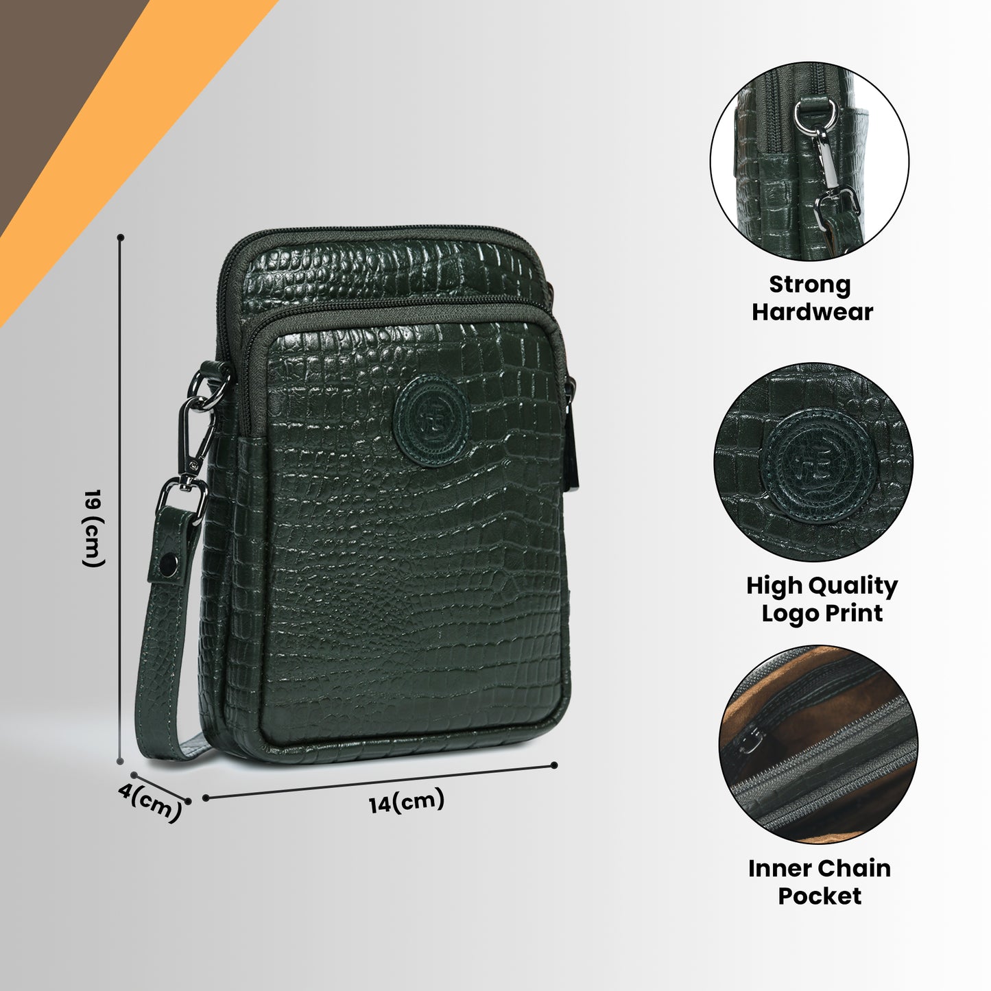 Croc Emposed Sling Bag - Forest Green