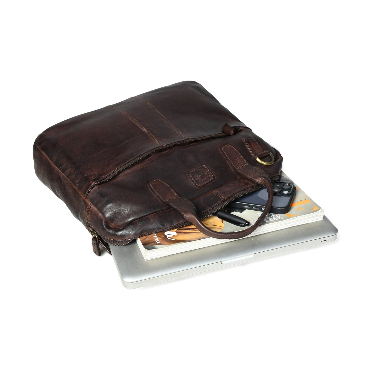 Classic Black Leather Laptop Bag