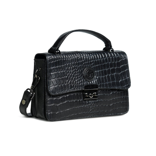 Classic Croco Leather Mini Satchel - Black