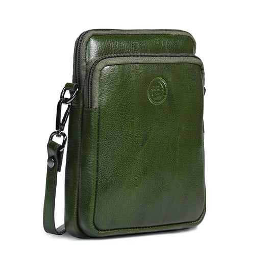 Classic Leather Mobile Sling Bag - Olive Green