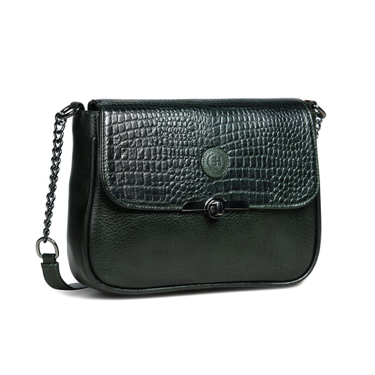Croc Flap Sling Bag - Forest Green