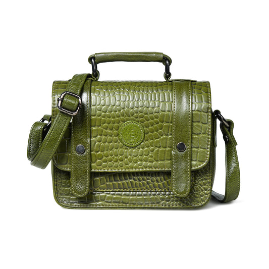 Petite Vintage Croco Leather Handbag - Green