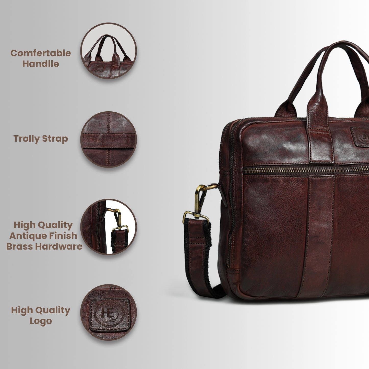 Vegan Leather Office Bag - Dark Brown