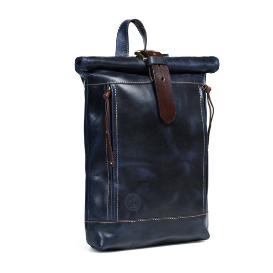 Nomad Roll Top Leather Backpack - Blue