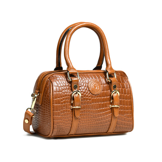 Textured Barrel Satchel - Brown