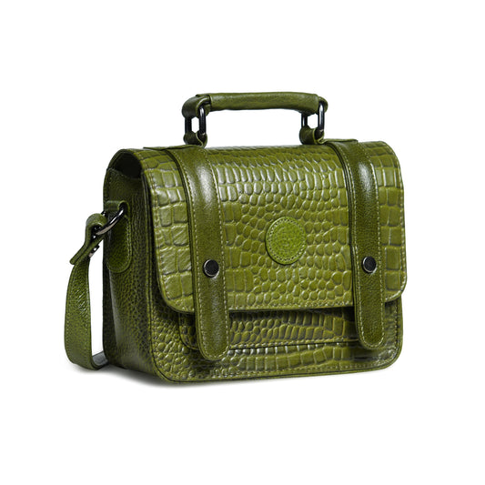 Petite Vintage Croco Leather Handbag - Green
