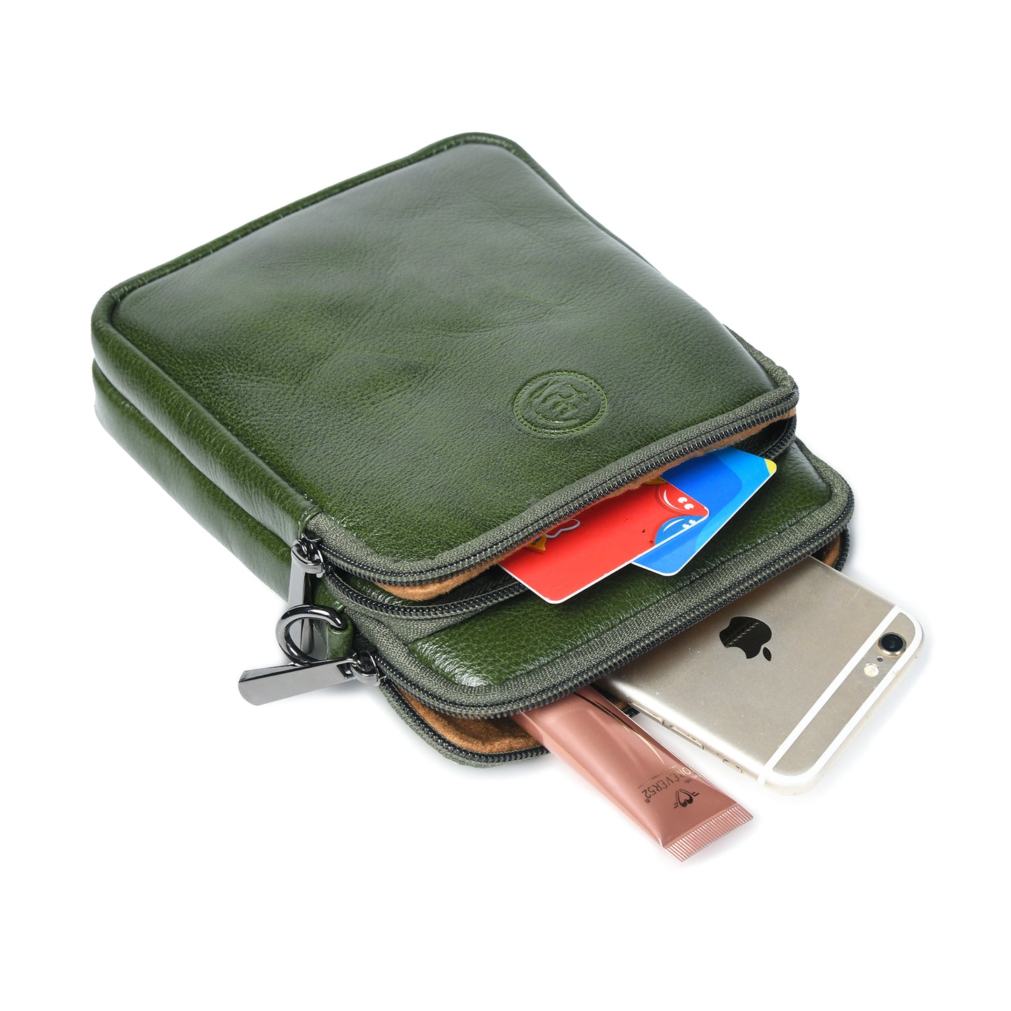 Classic Leather Mobile Sling Bag - Olive Green