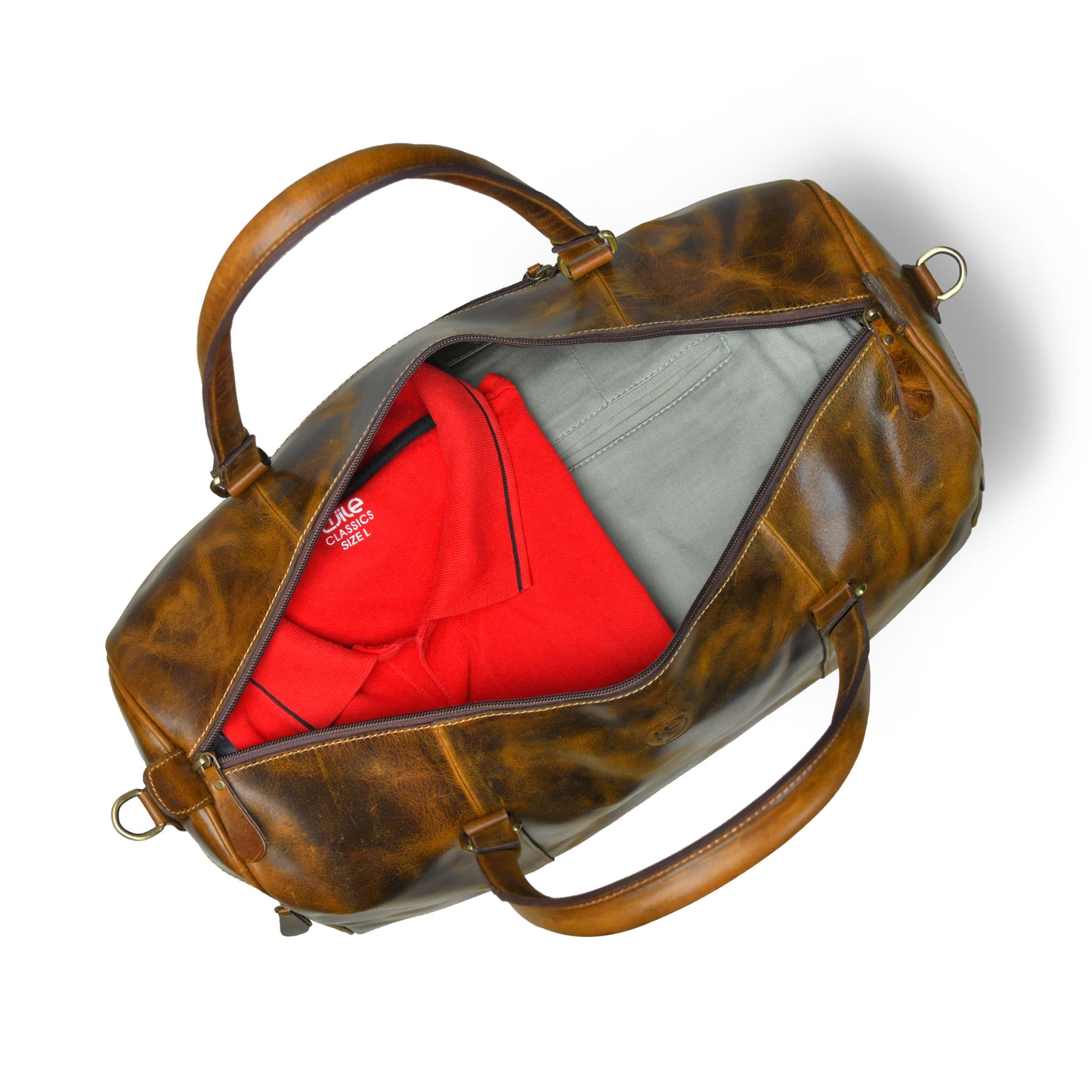 Vintage Leather Duffle Bag - Brown