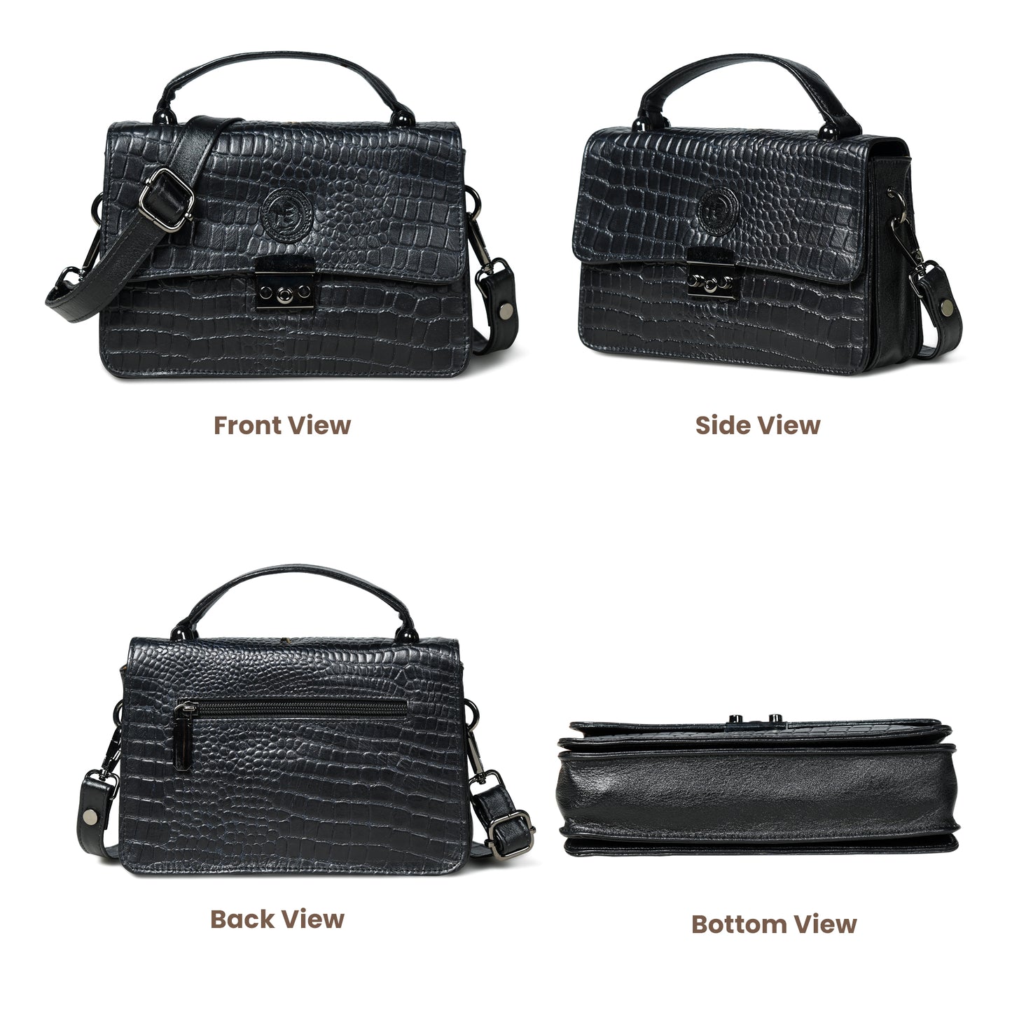 Classic Croco Leather Mini Satchel - Black