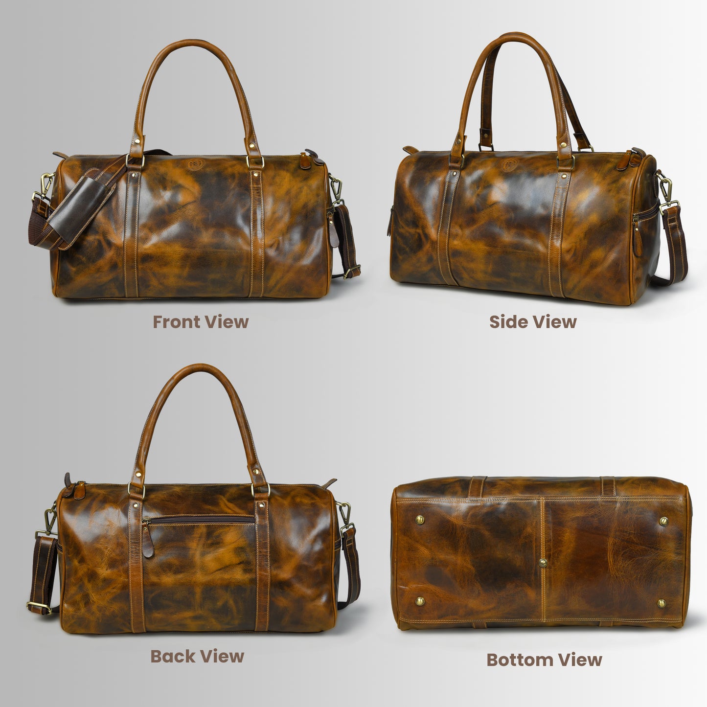Vintage Leather Duffle Bag - Brown