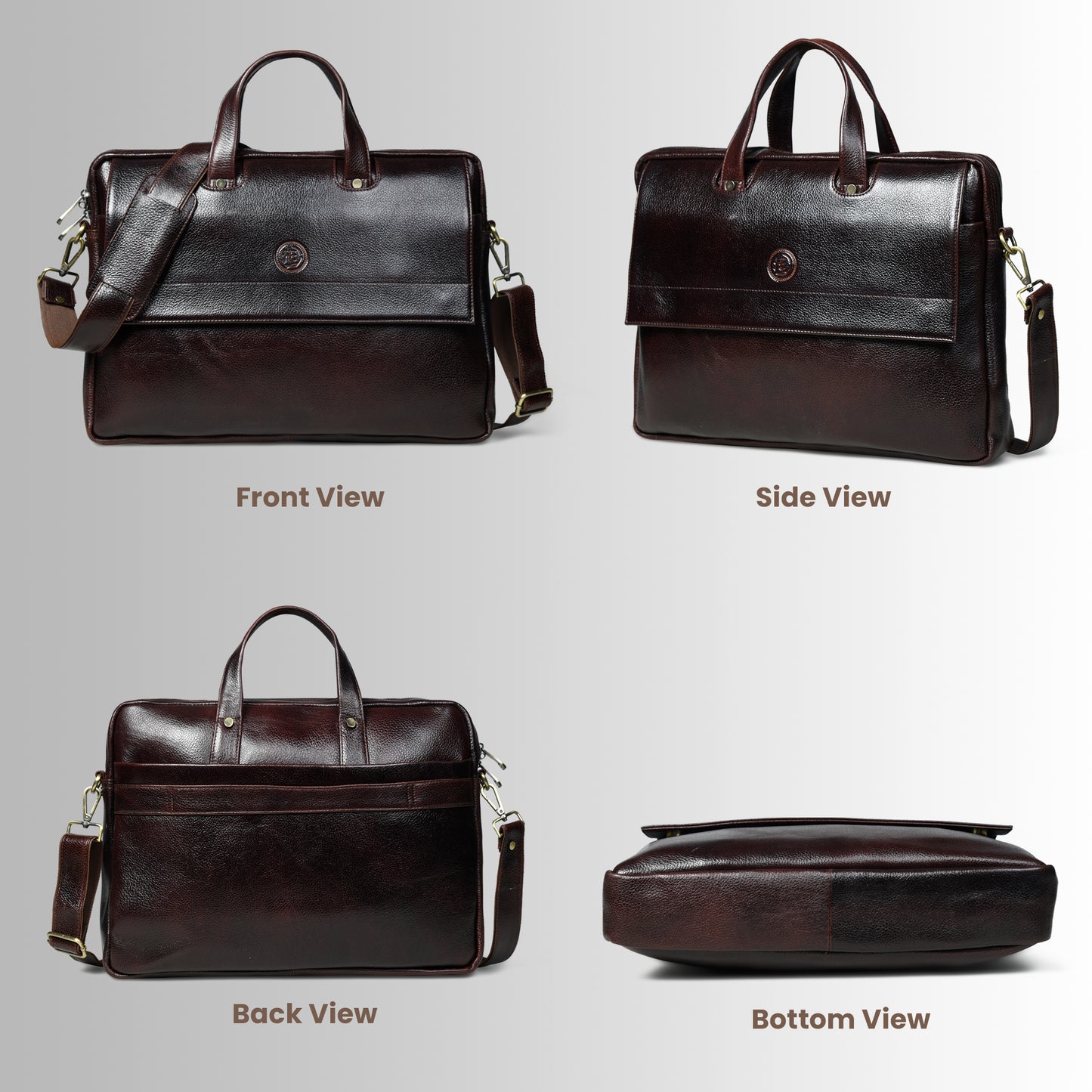 Flap Pocket Leather Office Bag - Dark Brown