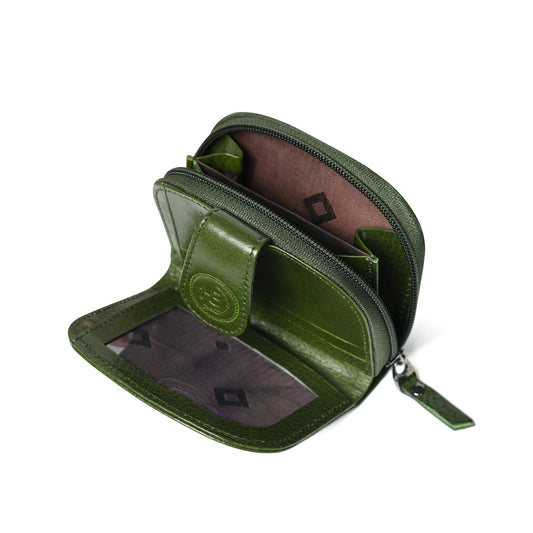 Leather Zip Card Wallet - Forest Green