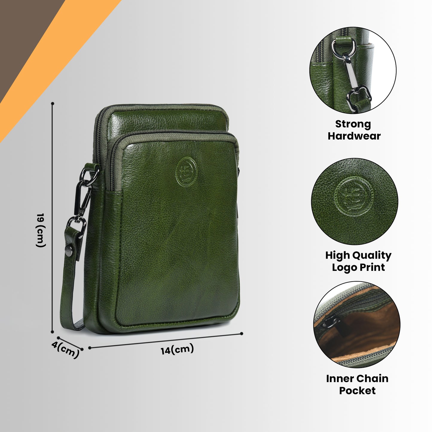 Classic Leather Mobile Sling Bag - Olive Green