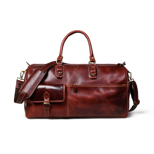 Classic Leather Travel Duffle – Top-Zip Design - Maroon Red