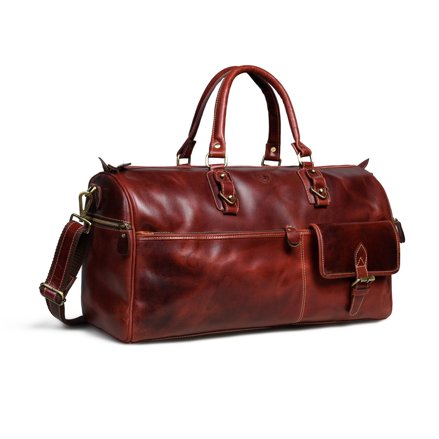 Classic Leather Travel Duffle – Top-Zip Design - Maroon Red