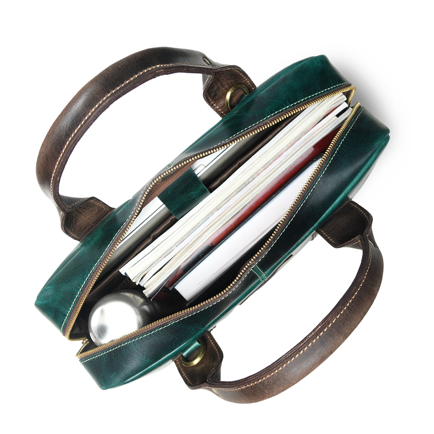 StratoCore Leather Laptop Messenger Bag - Forest Green