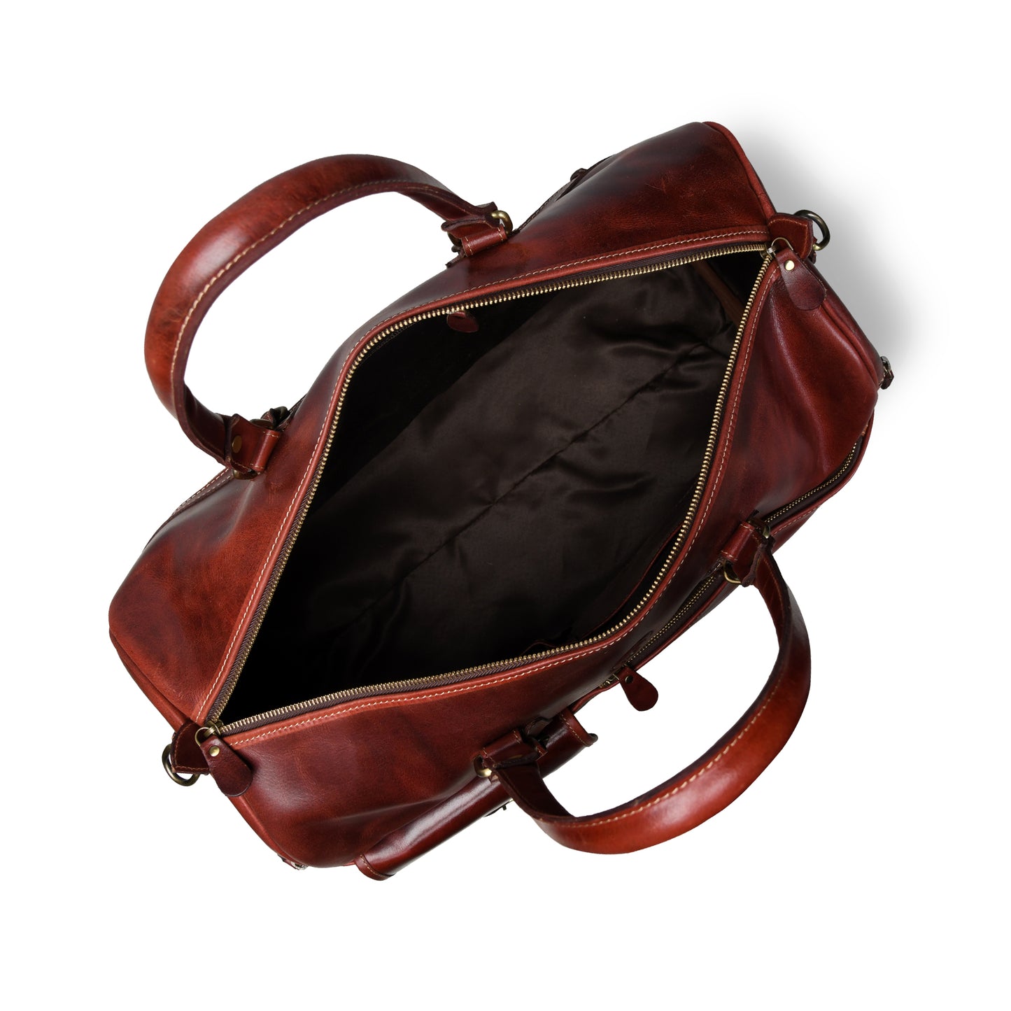 Classic Leather Travel Duffle – Top-Zip Design - Maroon Red