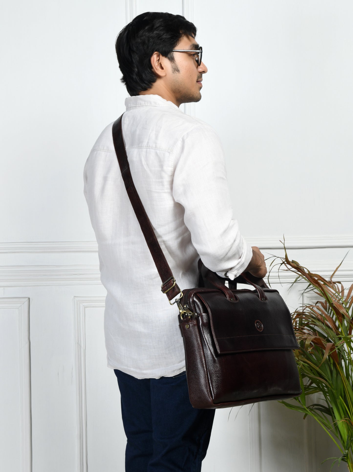 Flap Pocket Leather Office Bag - Dark Brown