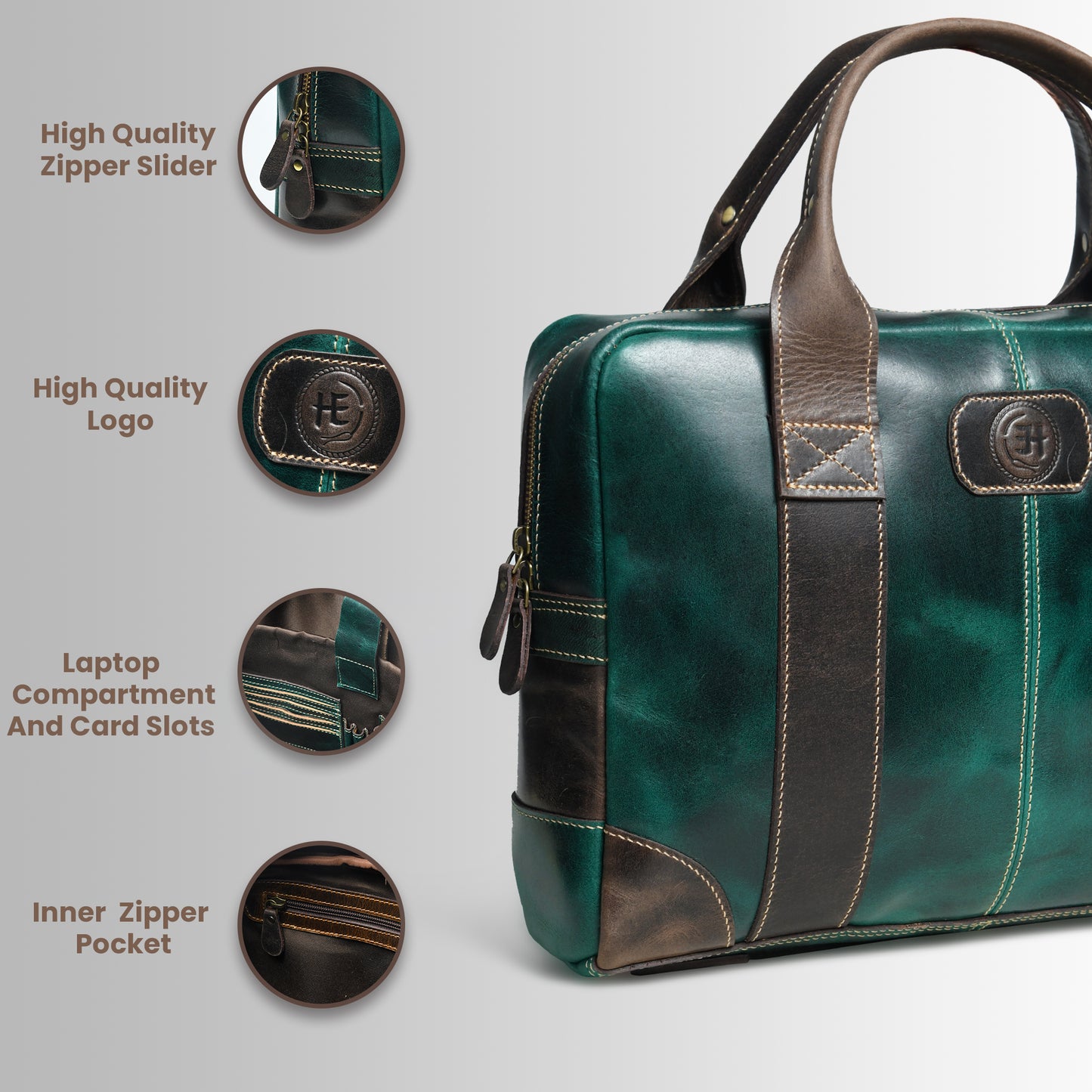 StratoCore Leather Laptop Messenger Bag - Forest Green