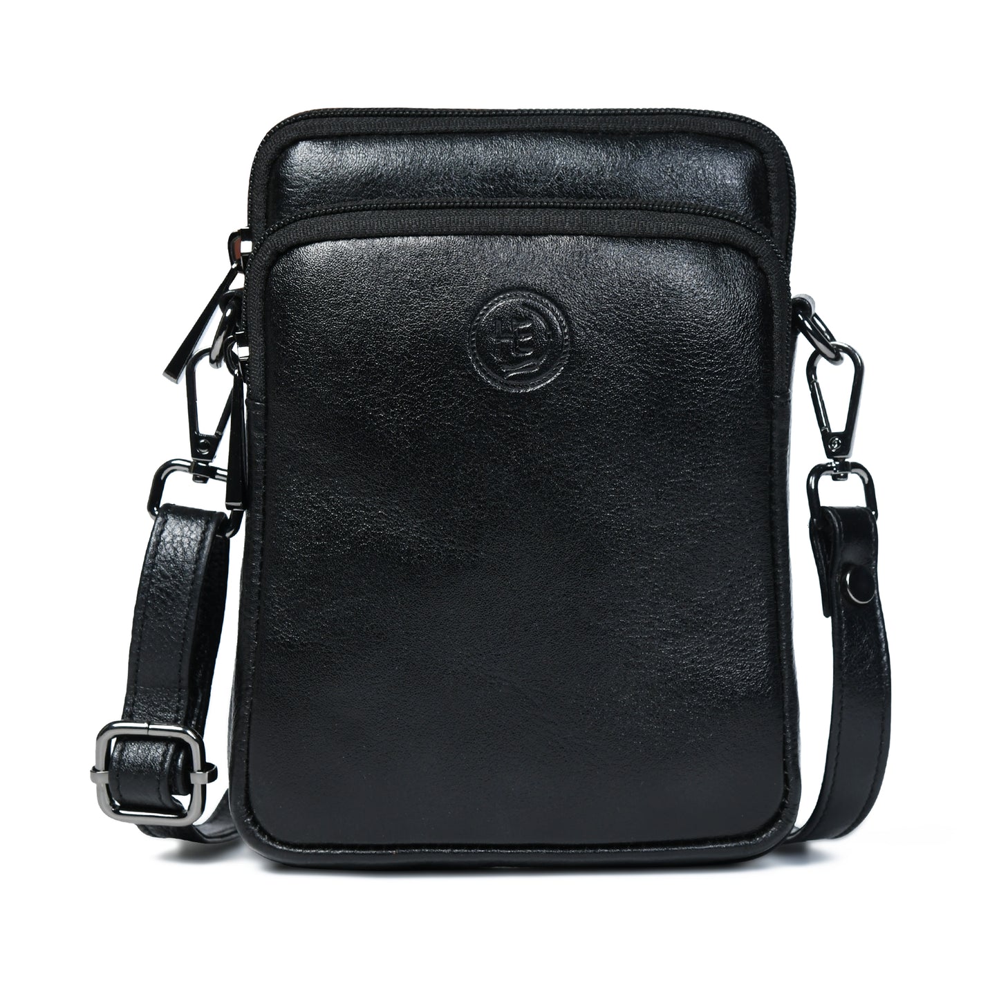 Classic Leather Mobile Sling Bag - Black