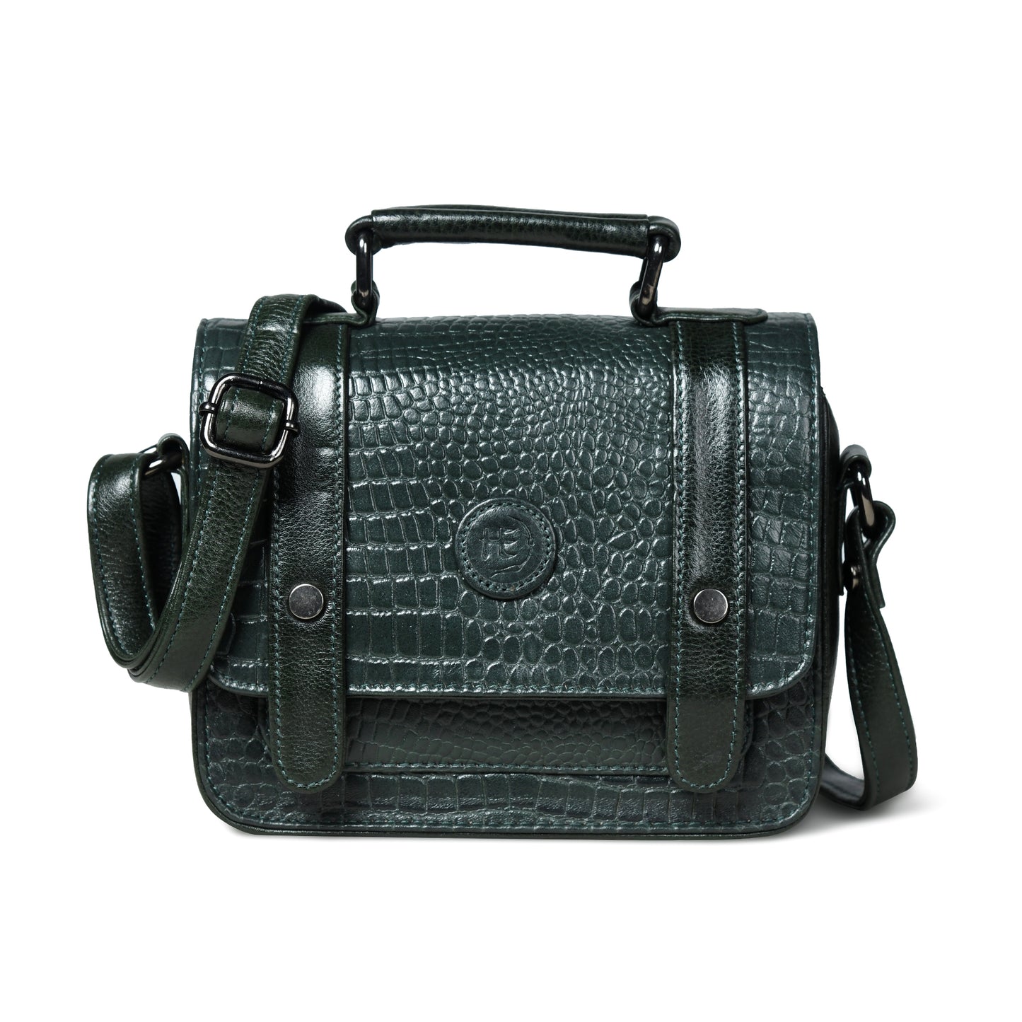 Petite Vintage Croco Leather Handbag - Olive Green
