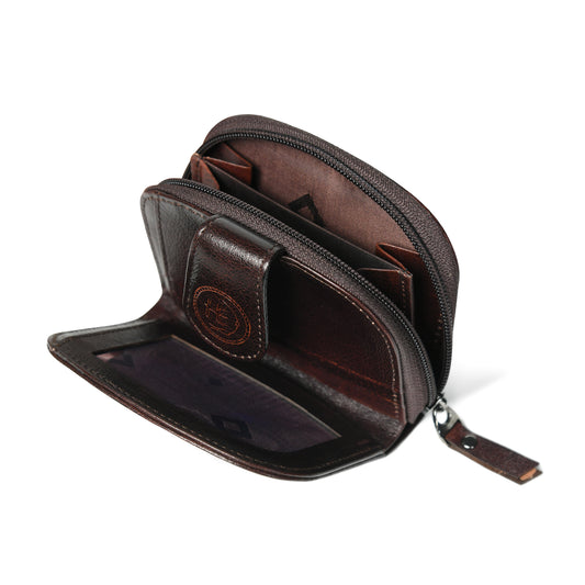 Leather Zip Card Wallet - Dark Brown