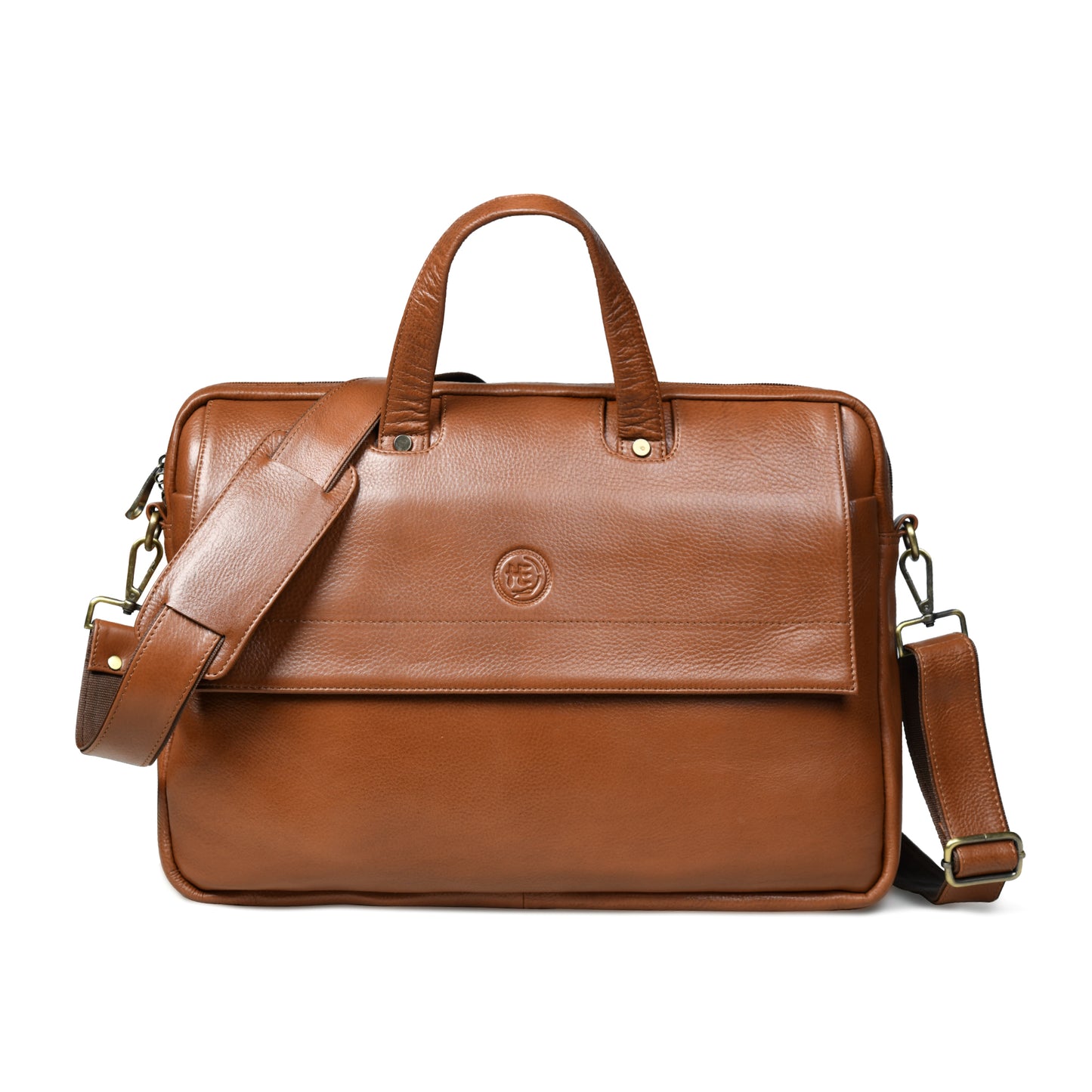 Flap Pocket Leather Office Bag - Brown