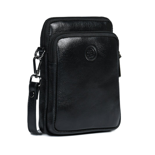 Classic Leather Mobile Sling Bag - Black
