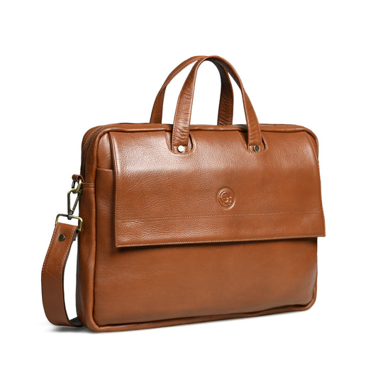 Flap Pocket Leather Office Bag - Brown