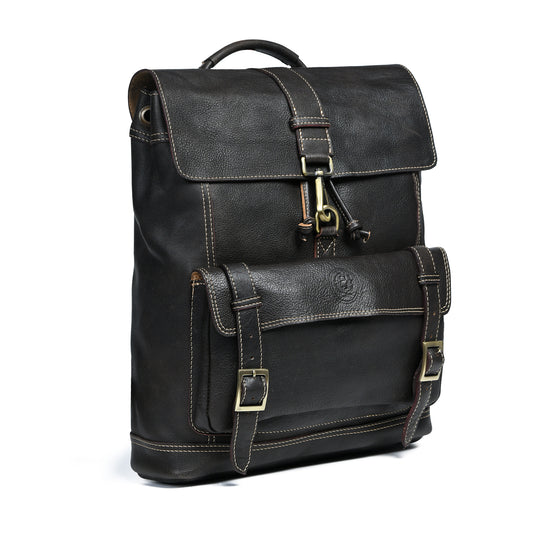 Draw String Leather Backpack - Black