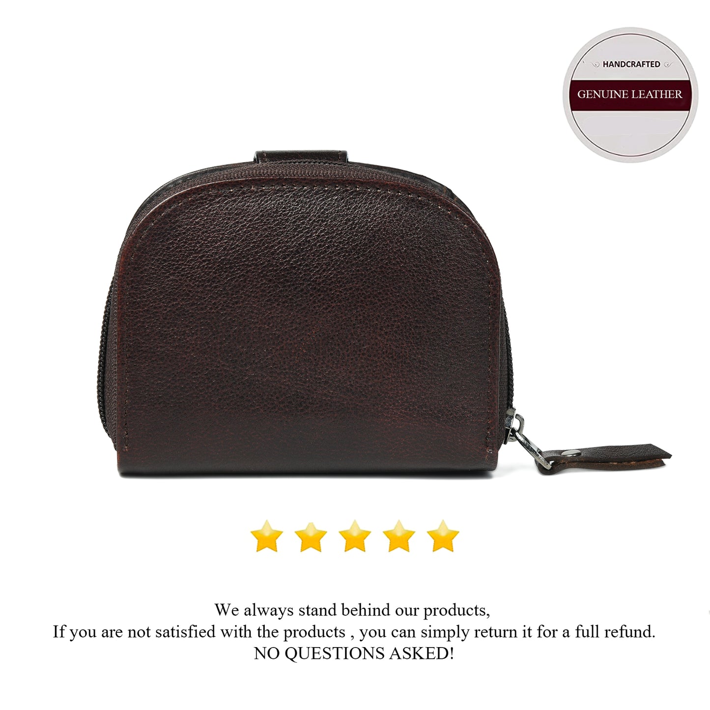 Leather Zip Card Wallet - Dark Brown
