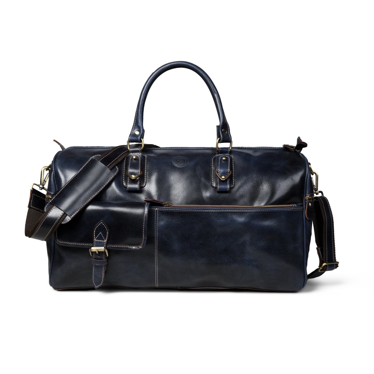 Classic Leather Travel Duffle – Top-Zip Design - Navy