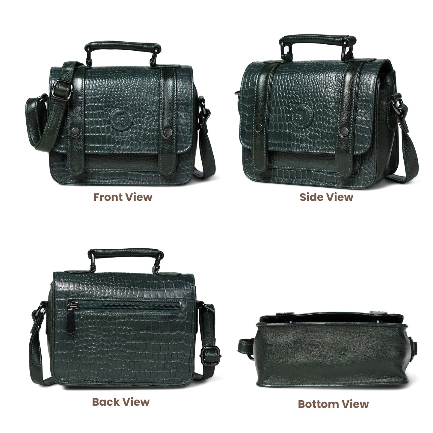 Petite Vintage Croco Leather Handbag - Olive Green
