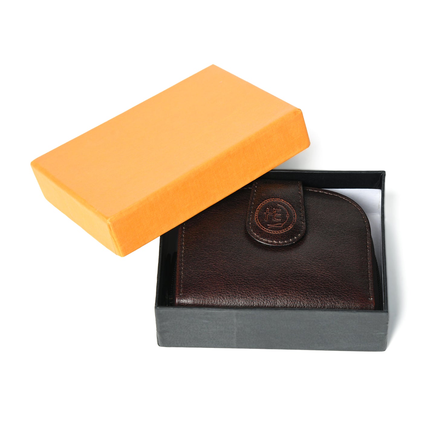 Leather Zip Card Wallet - Dark Brown