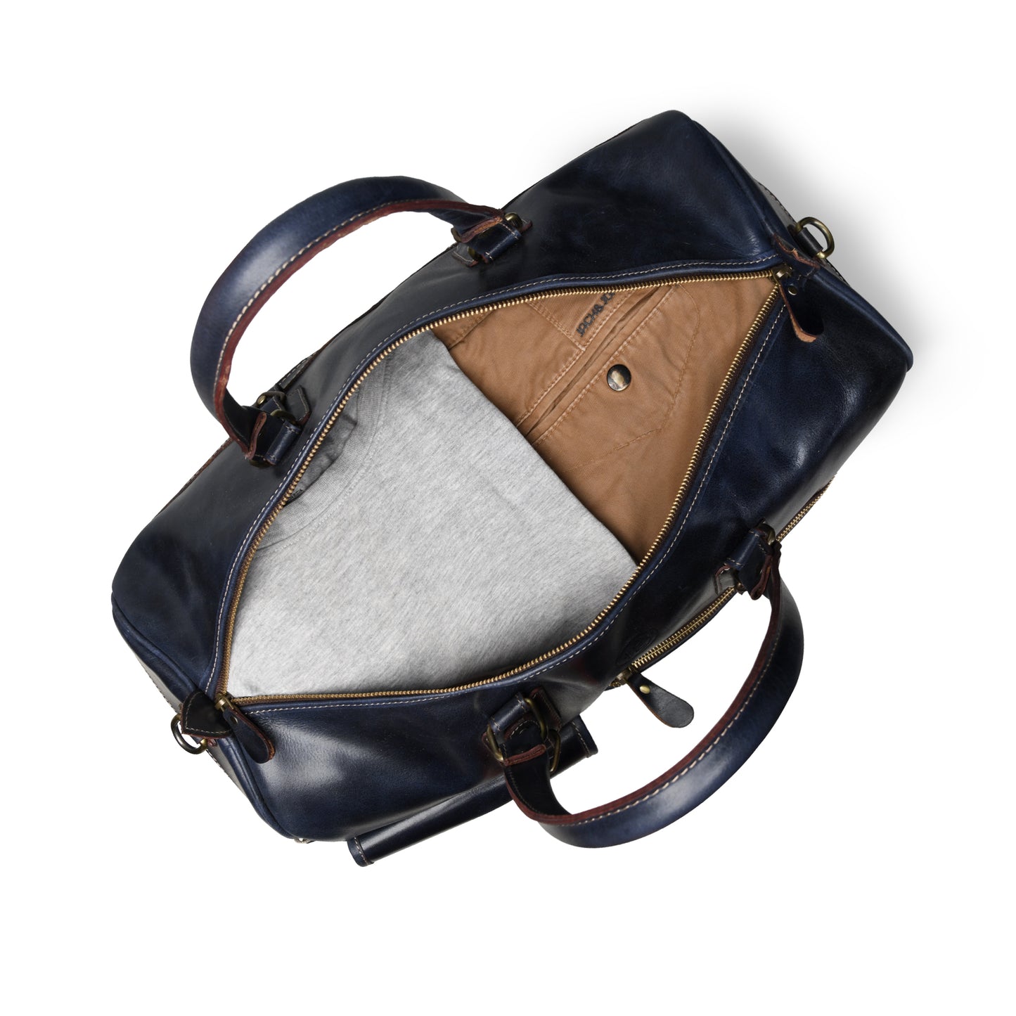 Classic Leather Travel Duffle – Top-Zip Design - Navy