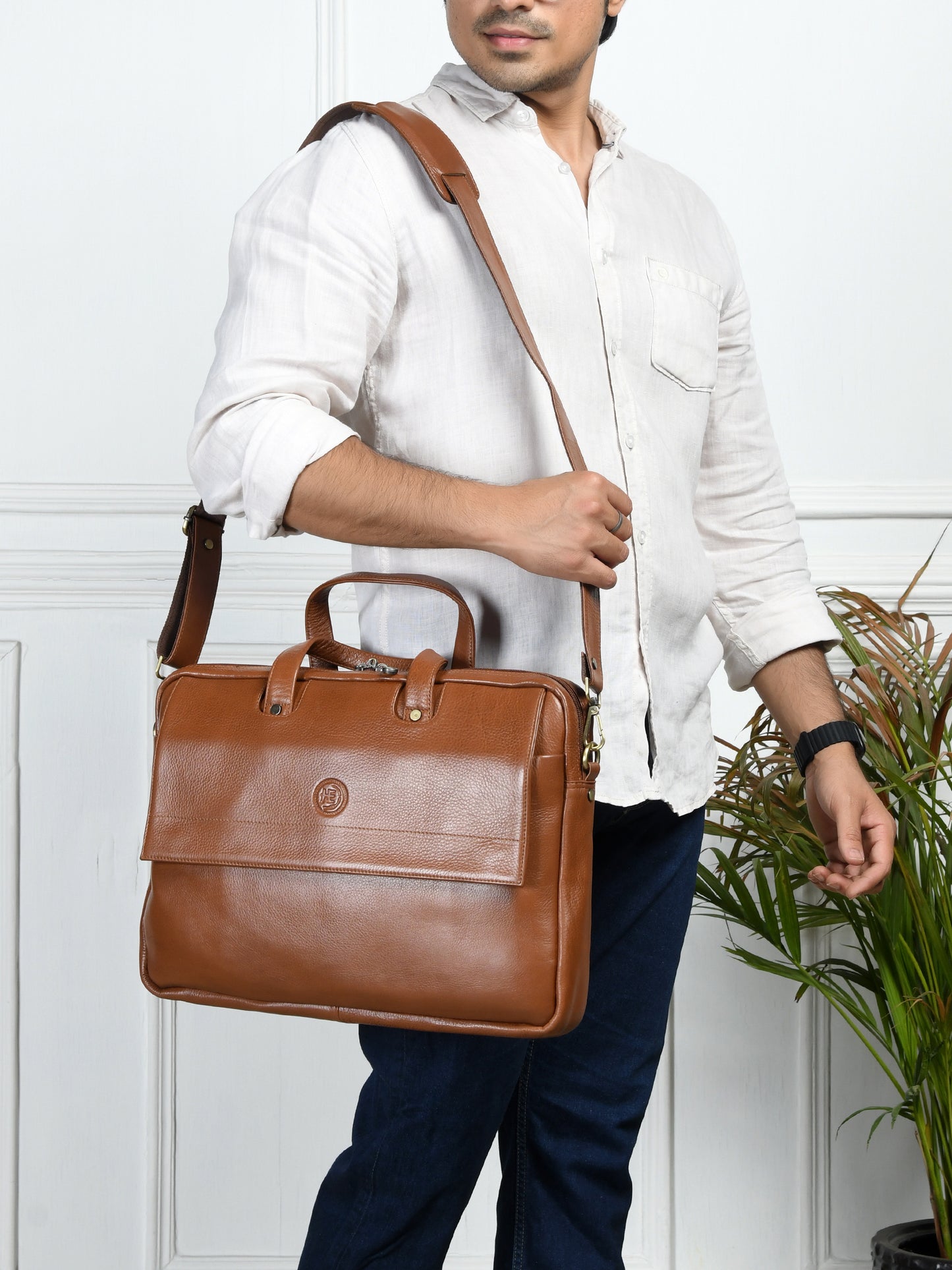 Flap Pocket Leather Office Bag - Brown