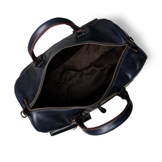 Classic Leather Travel Duffle – Top-Zip Design - Navy